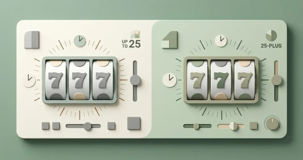 Editorial illustration showing age-banded online slot stake limits and a timed game-cycle concept